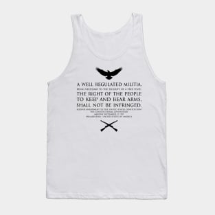 2nd Amendment (Second Amendment to the United States Constitution) Text - with US Bald eagle and crossed m1garand - Black Tank Top